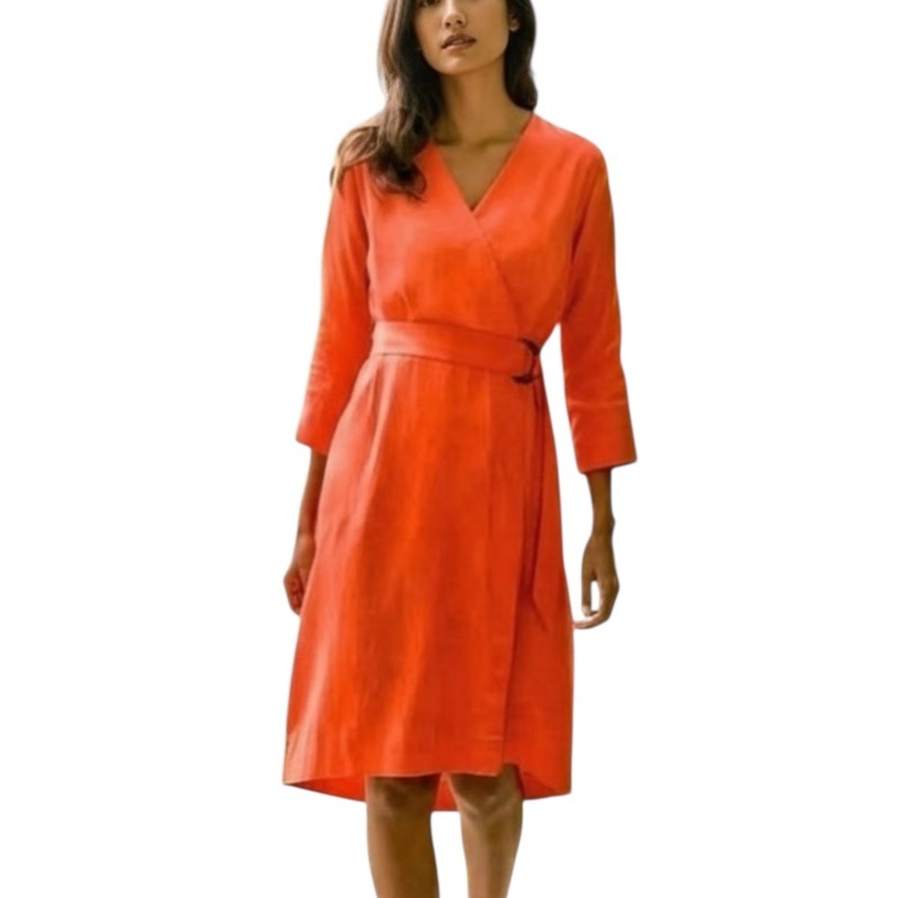 Soft Surroundings Orange Midi Wrap Dress Size XSP New